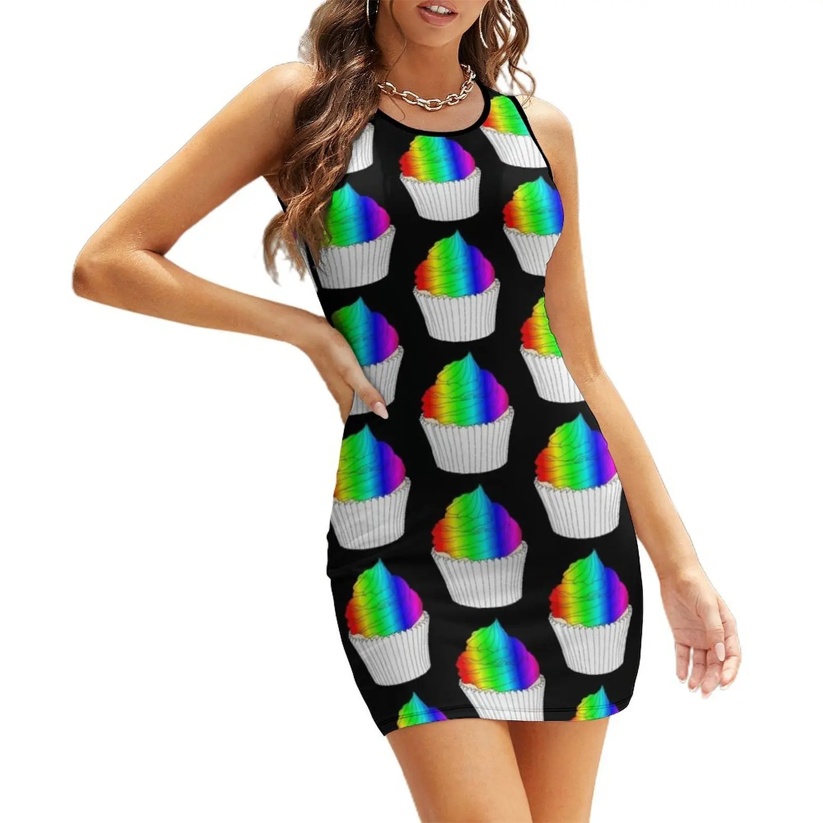 

Colorful Rainbow Cupcake Sleeveless Sundress Clothing Dress for girls elegant women's dresses for wedding