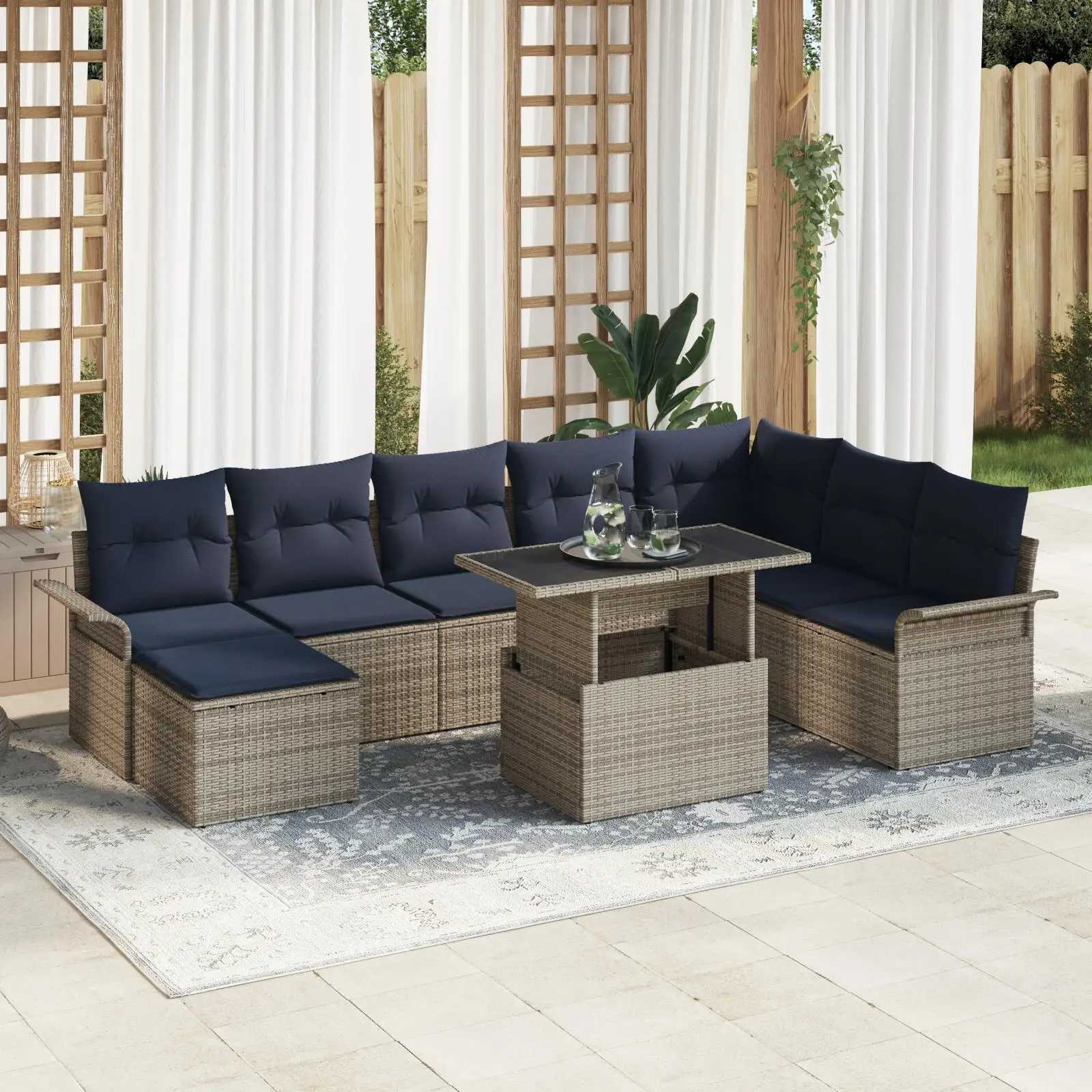 

Stylish 9 Piece Grey Poly Rattan Garden Sofa Set with Comfortable Cushions for Outdoor Relaxation