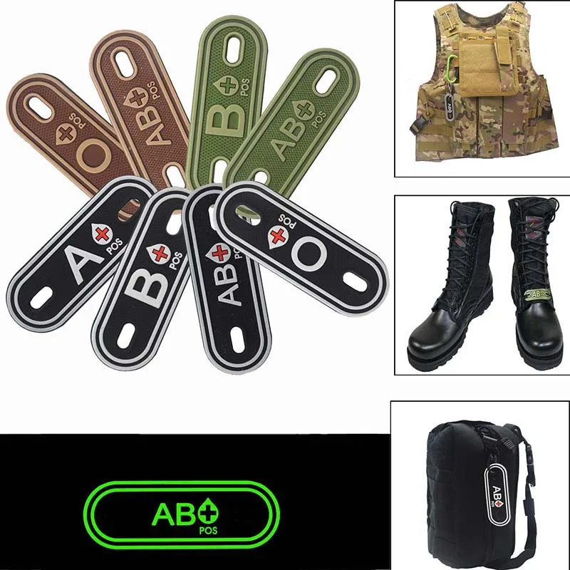2PC/7*3CM, A B AB O Positive Blutgruppe PVC Patch, Schnürsenkel Blut Schnalle Taktische Patches, Kleidung Reißverschluss, Rucksack Blut Tag Charme – Detail 1