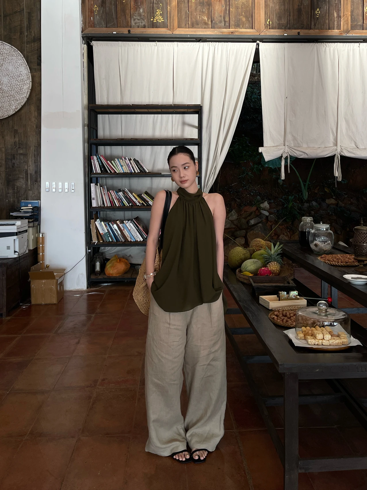 

Широкие брюки PURI с высокой талией, прямого кроя, повседневные льняные брюки с эффектом похудения, летняя мода в корейском стиле