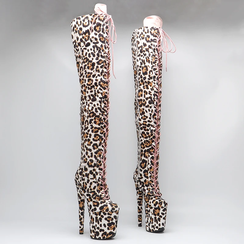 

Leecabe 20CM/8inches leopard print suede upper boots super high heel platform boots model nightclub over knee high boots 5B