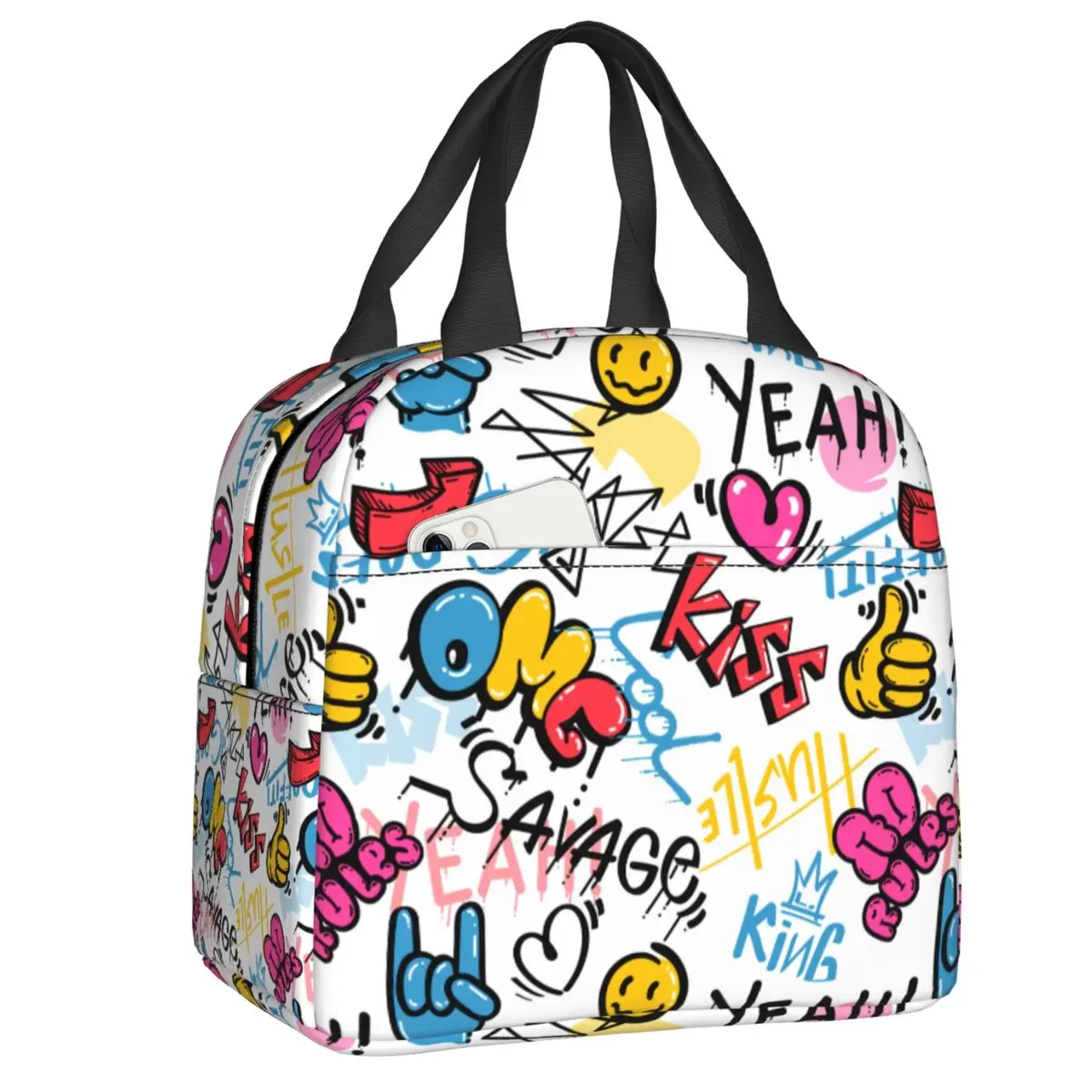 

Custom Vintage Street Wall Graffiti Art Pattern Lunch Box Women Cooler Thermal Food Insulated Lunch Bag Kids School Children