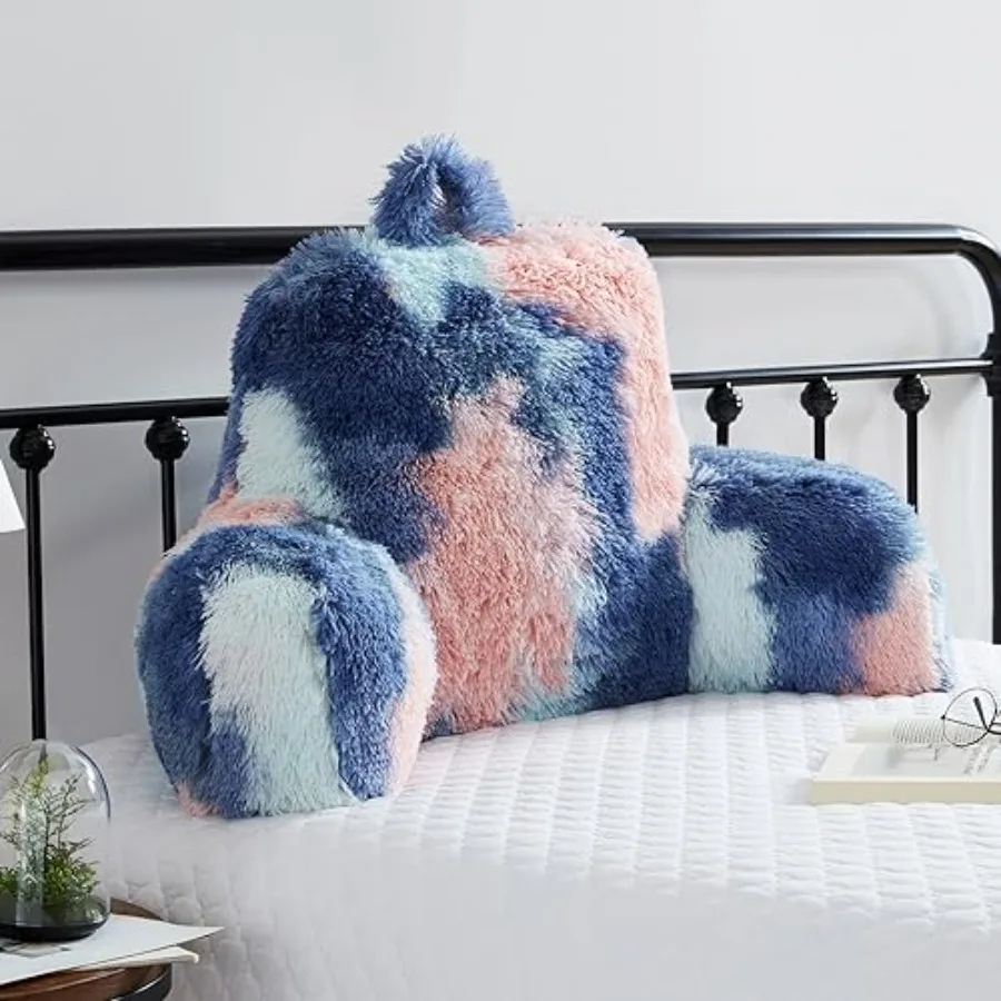 

Faux Fur Reading Pillows - Big Size 30x17x17 Inch with Premium Pure White Micro Fiber Stuffing, Students and Backrest Pillow, B