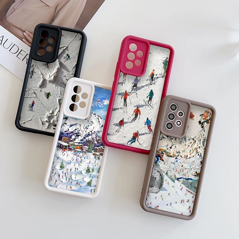 النفط اللوحة الفن الثلوج مشهد التزلج جراب هاتف ل ممن لهم رينو 13 F 12 11 10 برو زائد A98 A58 البحث X3 X5 X8 لايت غطاء ناعم كوكه