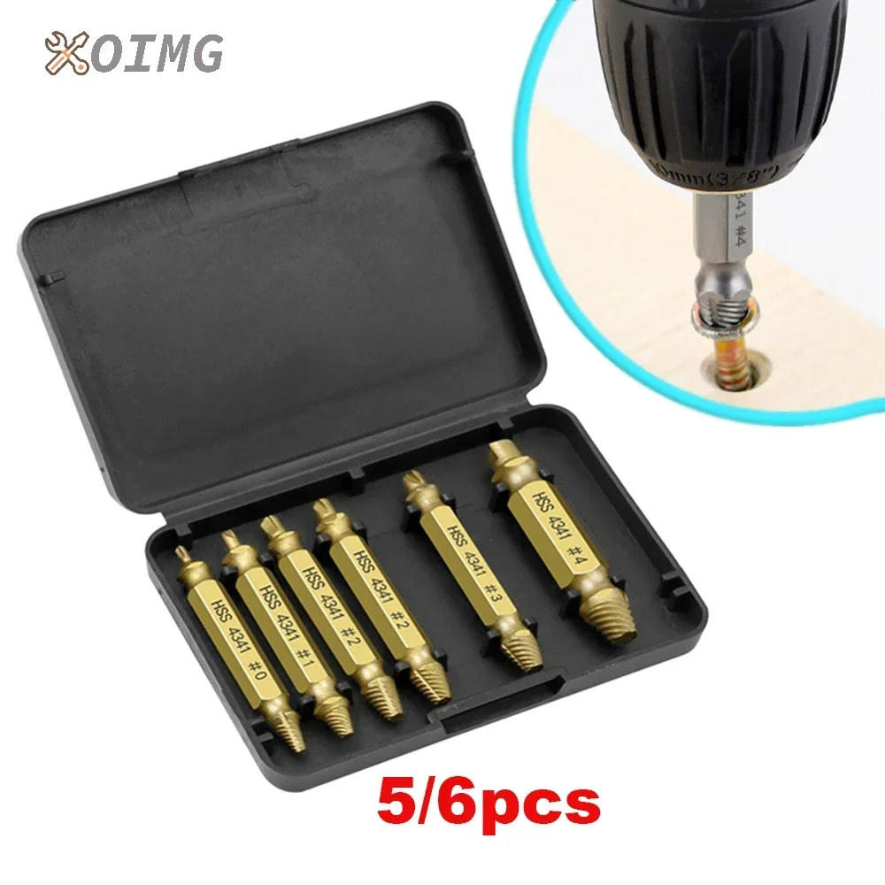 

6Pcs Screw Extractor Drill Bit Set Bolt Remover Stripped Screws Easily Take Out Broken Twist Broken Bolt Screw Demolition Tools