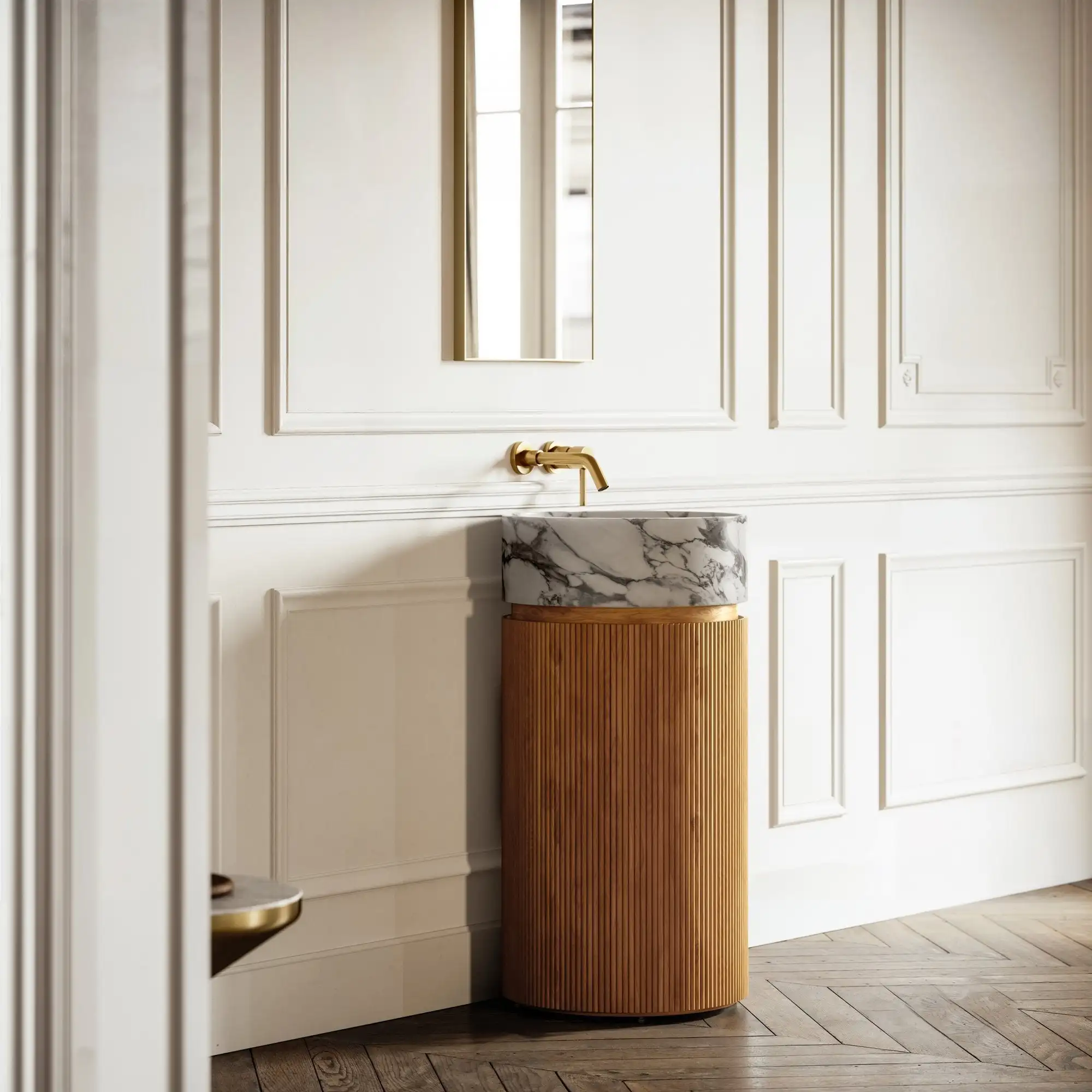 Potted Plants On StandsLuxury Decorative Round Pedestal Wash Basin Free Standing Marble Bathroom Pedestal Sink
