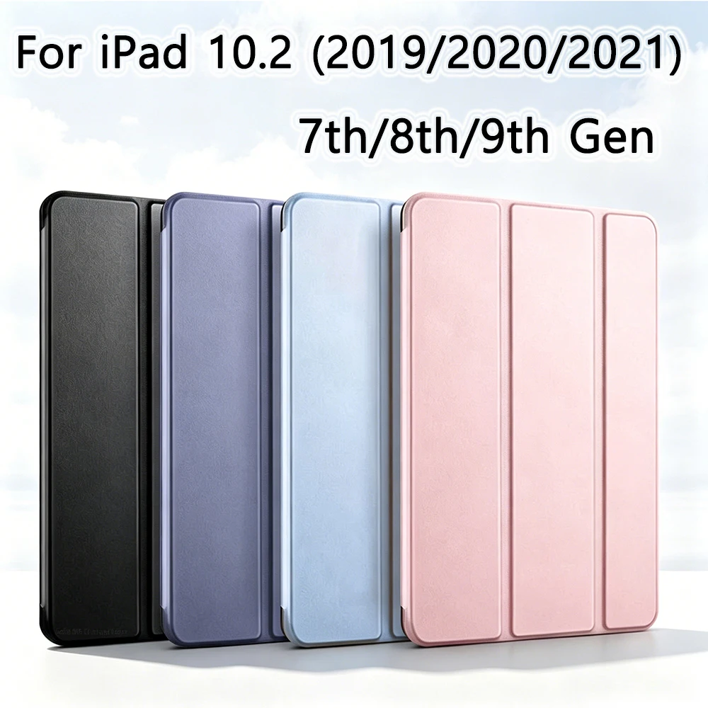 Étui pour tablette Apple iPad 9e/8e/7e génération 10,2 pouces (versions 2021/2020/2019), Housse magnétique intelligente à rabat avec fonction de réveil et de mise en veille automatiques