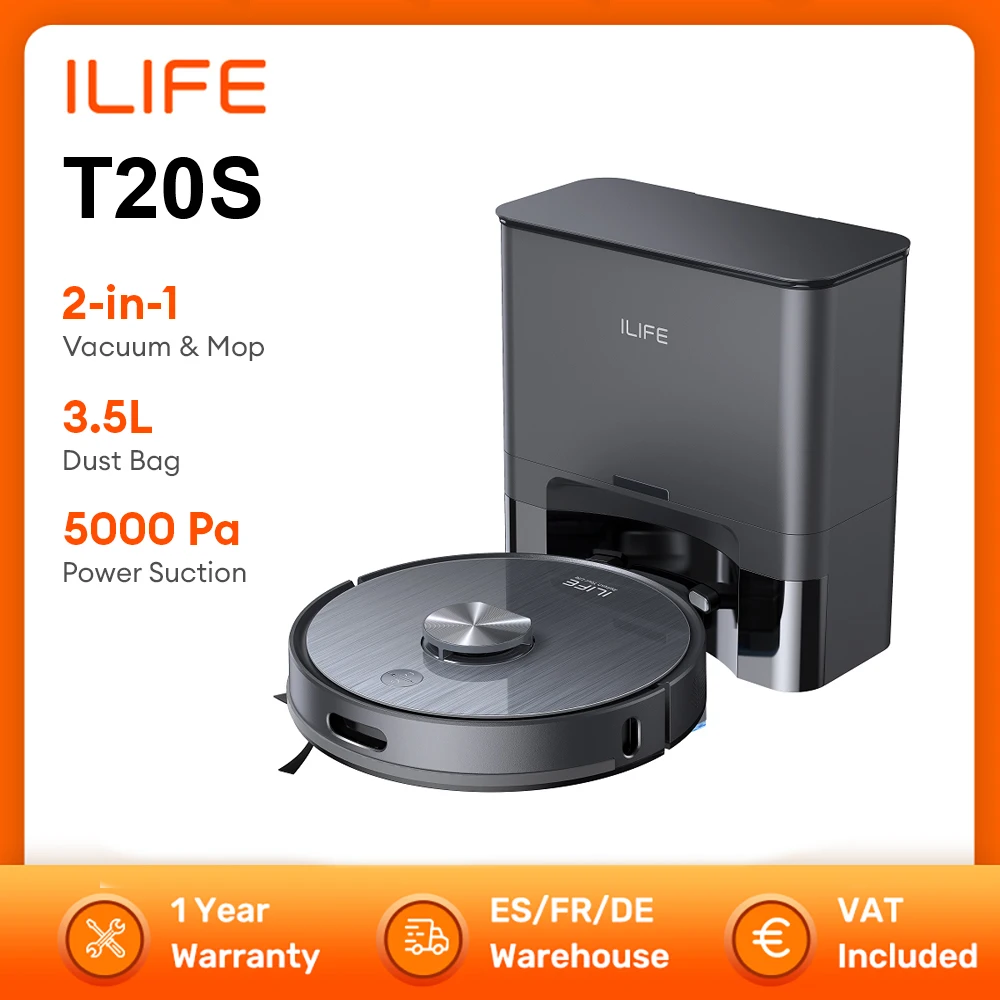 ILIFE-Robot aspirador T20S, 5000Pa de potencia de succión, navegación LDS, Control por aplicación, sistema de estación de vaciado automático, limpieza al vacío y