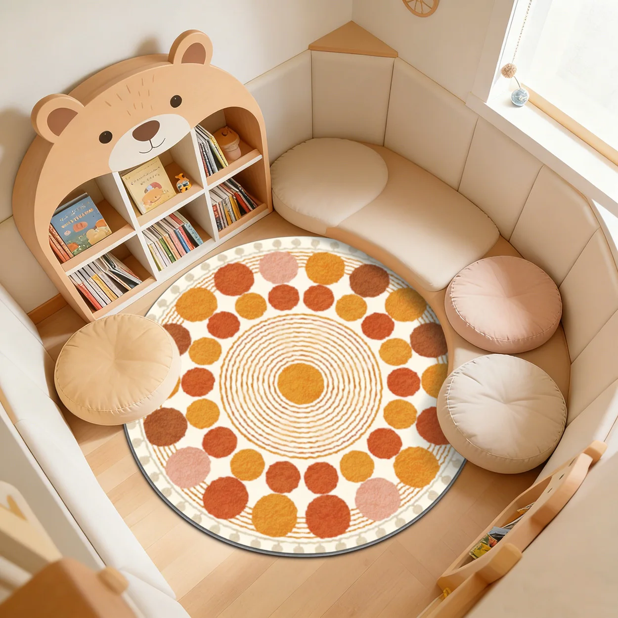 

Decorative Round Boho Geometric Area Rug for Living Room Bedroom Nursery Accent Mat Modern Circle Pattern Carpet Floor Decoratio