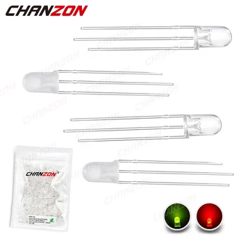 100 개 5 mm LED 발광 다이오드 램프 전구, 바이 컬러 옐로우 레드 그린 일반 양극 음극 클리어 확산 고휘도