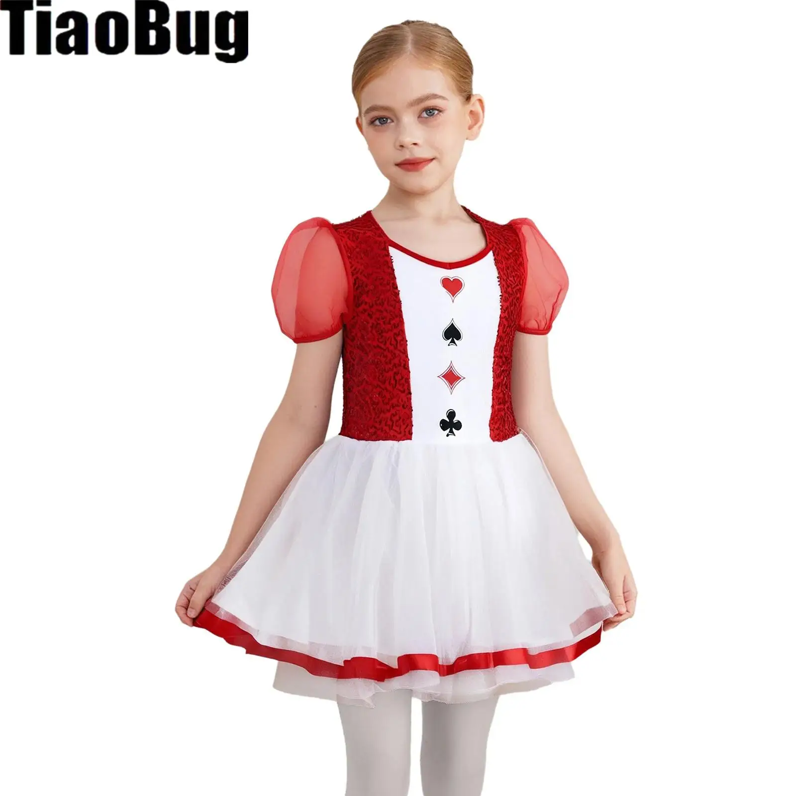 

Girls Shiny Sequin Ballet Tutu Dress Short Sleeve Mesh Gymnastics Leotard Princess Ballerina Puffy Dress Halloween Ringmaster