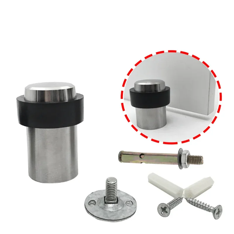 Stainless steel door stop closer stoppers Anti-Collision Rubber Bumper Floor Mounted Glass Door Security Protection Hardware