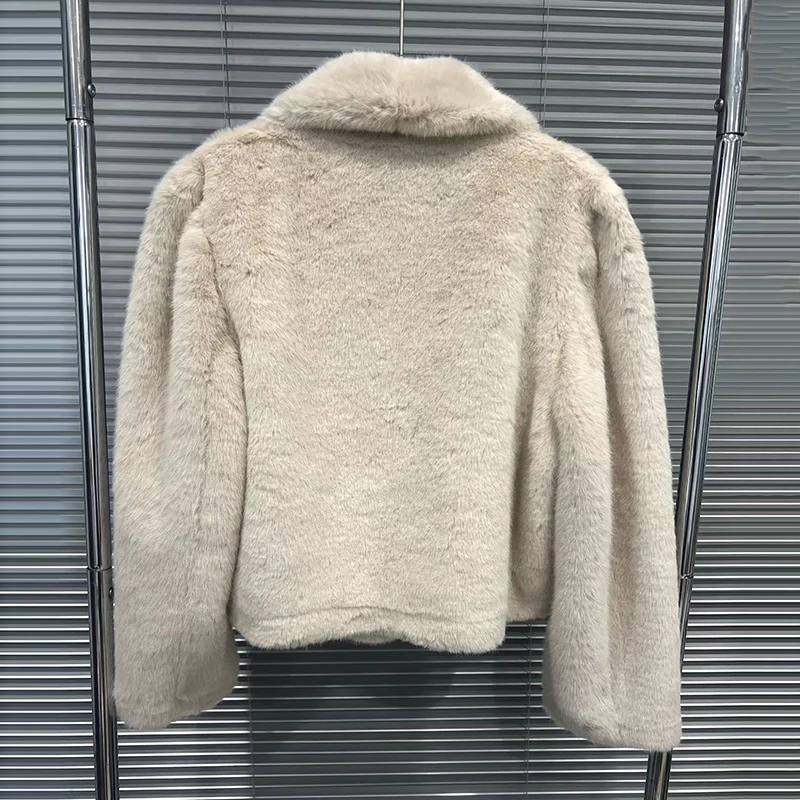 KBQ سترات بسيطة مقسمة صلبة للنساء طية صدر السترة بأكمام طويلة وأزرار مرقعة سترات من الفرو المقلد نمط عصري نسائي جديد #3