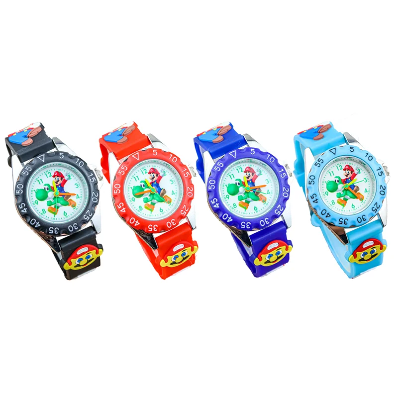 Anime Cartoon Super Mario Bros Round Quartz Boys Girls Student Watch Fashion Children Silicone Belt Wristwatch Birthday Gifts