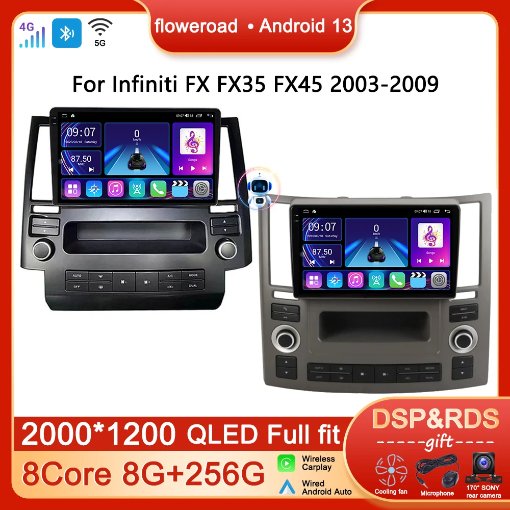 

2 din Android для Infiniti FX FX35 FX45 2003-2009 Автомобильный радиоприемник Мультимедийный плеер GPS-навигация Apple Wireless Carplay 8 ГБ + 256 ГБ BT