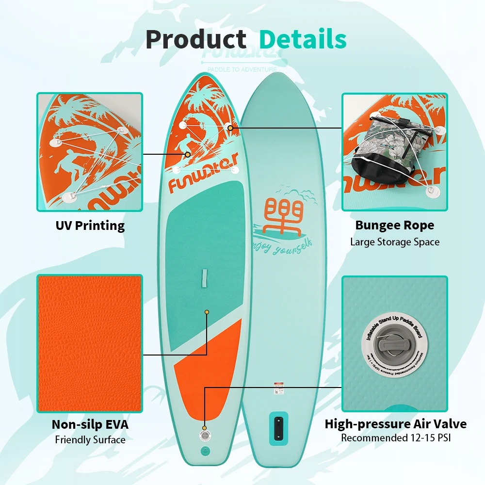 FunWater 350CM US Warehouse Sup Board Inflatable Surfboard Stand Up Paddle Board Inflatable Sup PaddleBoard with Accessories