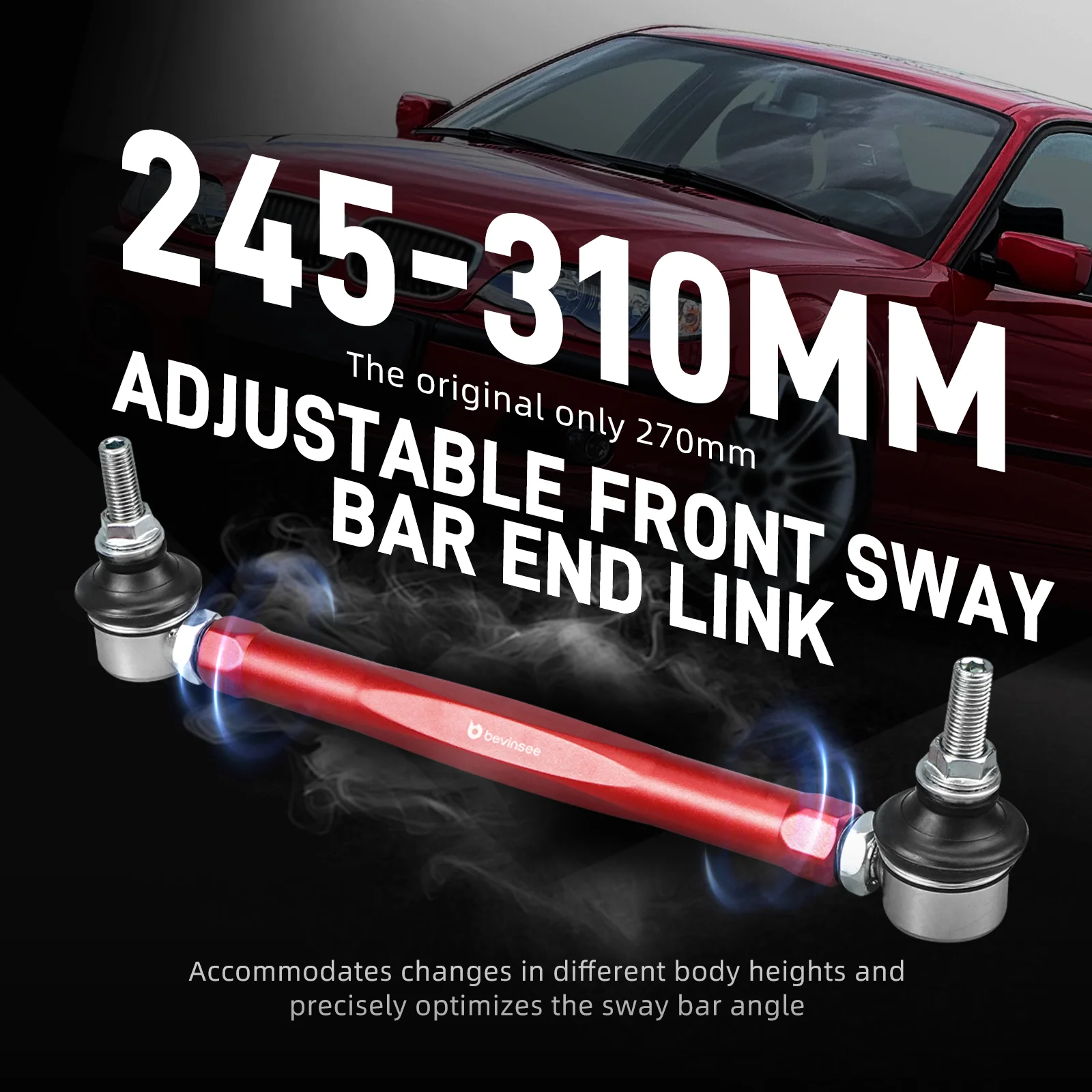 BEVINSEE Adjustable Front Sway Bar End Links Kit For BMW E46 Z4 E85 E86 Replace 31356780847 31351095694 -Suspension End Links