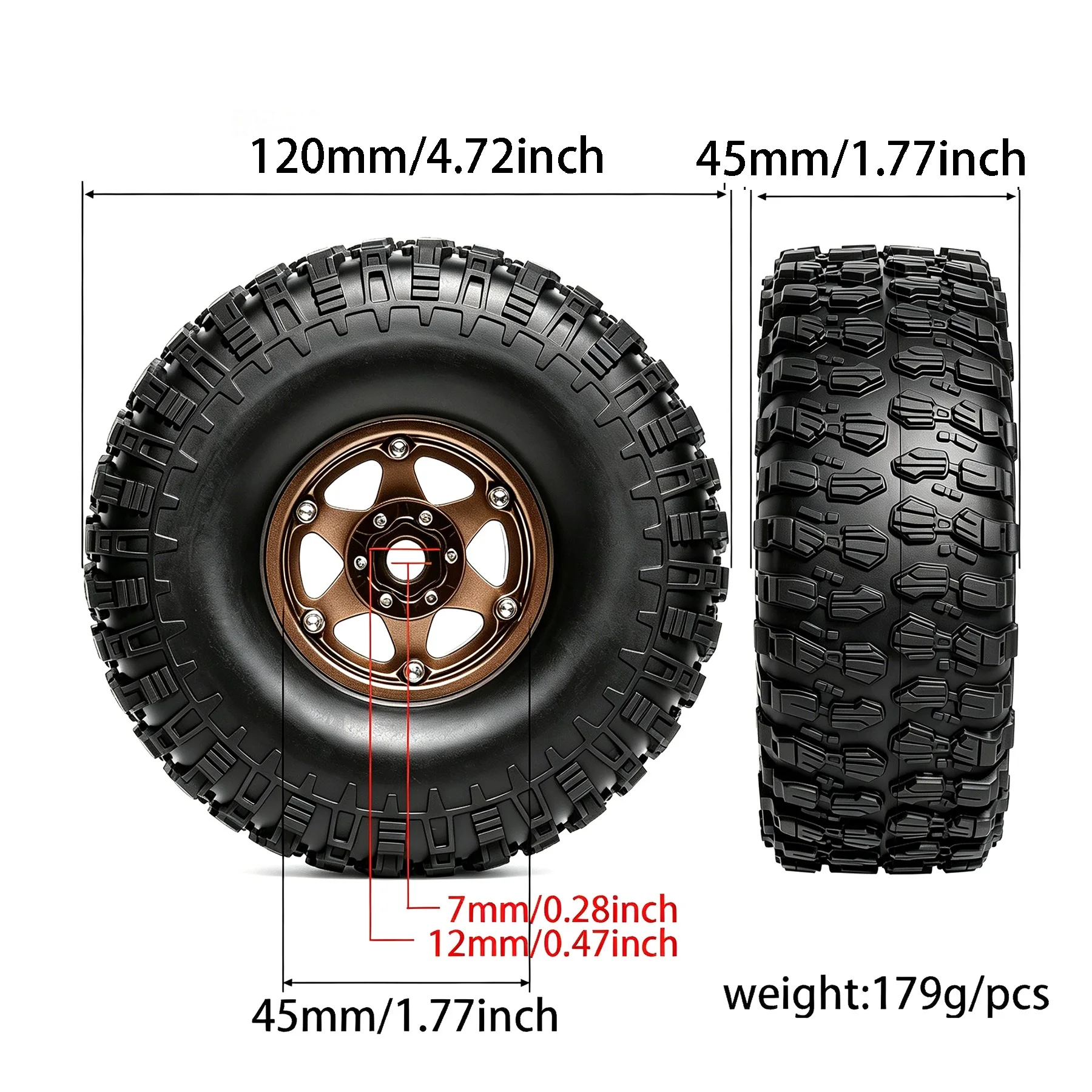 4pcs 120mm 1.9 Deep Dish Beadlock Wheel Rim Tire Set for 1/10 RC Crawler Car Traxxas TRX4 RC4WD D90 Axial SCX10 II III MST