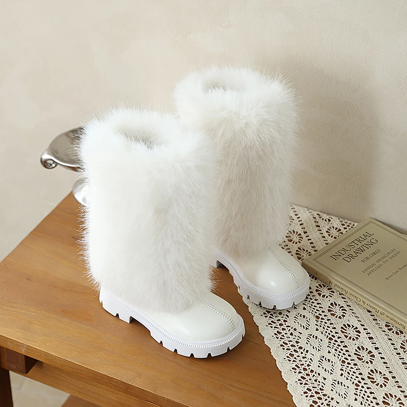 

Girls Chelsea Boots Fall Winter 2026 Kid's School Riding Boots New Student Black & White Mid-Calf Boots Toddler