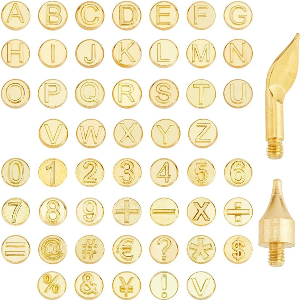 

56Pcs Wood Burning Tip Number Letter Pattern Carving Tool Golden Brass Soldering Iron for DIY Pyrography Carving Crafts