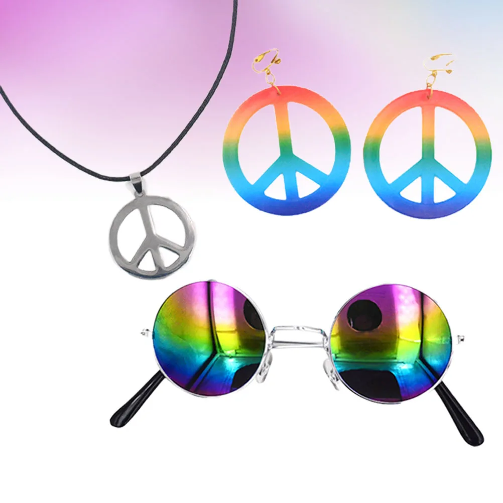 

3pcs Peace Sign Earrings Colorful Pendant Necklace Eyeglass Accessories Cosplay Carnival Masquerade Ball Gift Female Fashionable