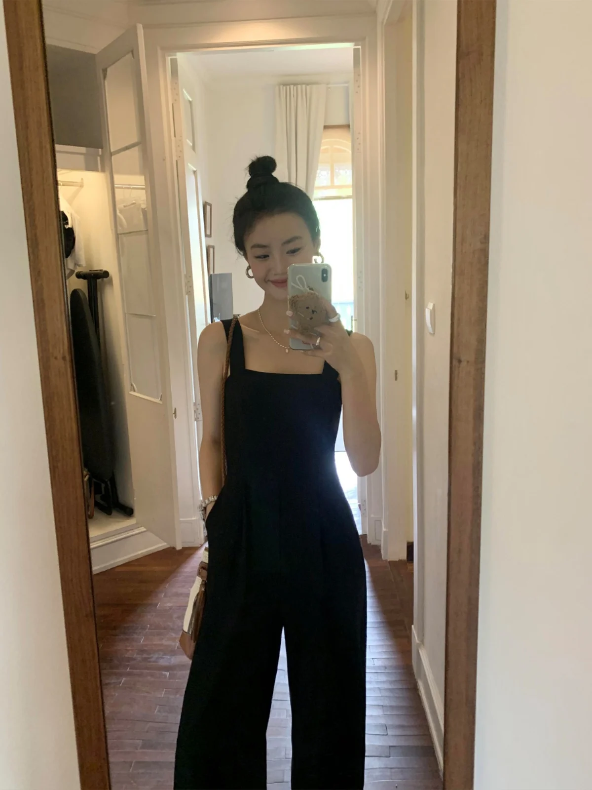 Pusumede Women's Sleeveless Strap Romper Wide Leg Casual Pants High Waist Commute Style Polyester Spandex Blend Fabric