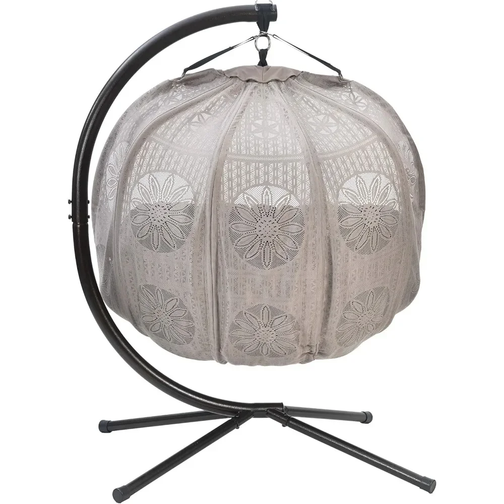 Hanging Pumpkin Patio Chair Stand and Cover, Dreamcatcher Black Cushion