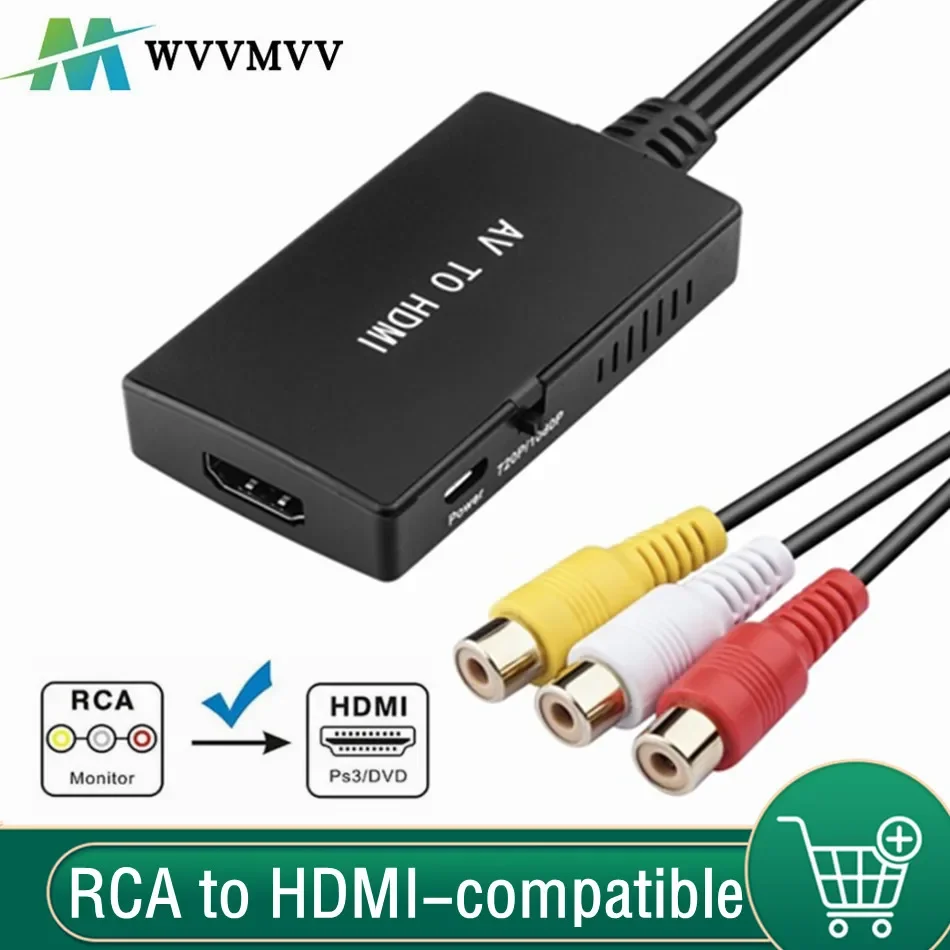 RCA to HDMI-compatible Adapter AV2HDMI-compatible Audio Vdieo Converter Support 1080P/720P NTSC/PAL Compatible With PS2 PS3 HDTV