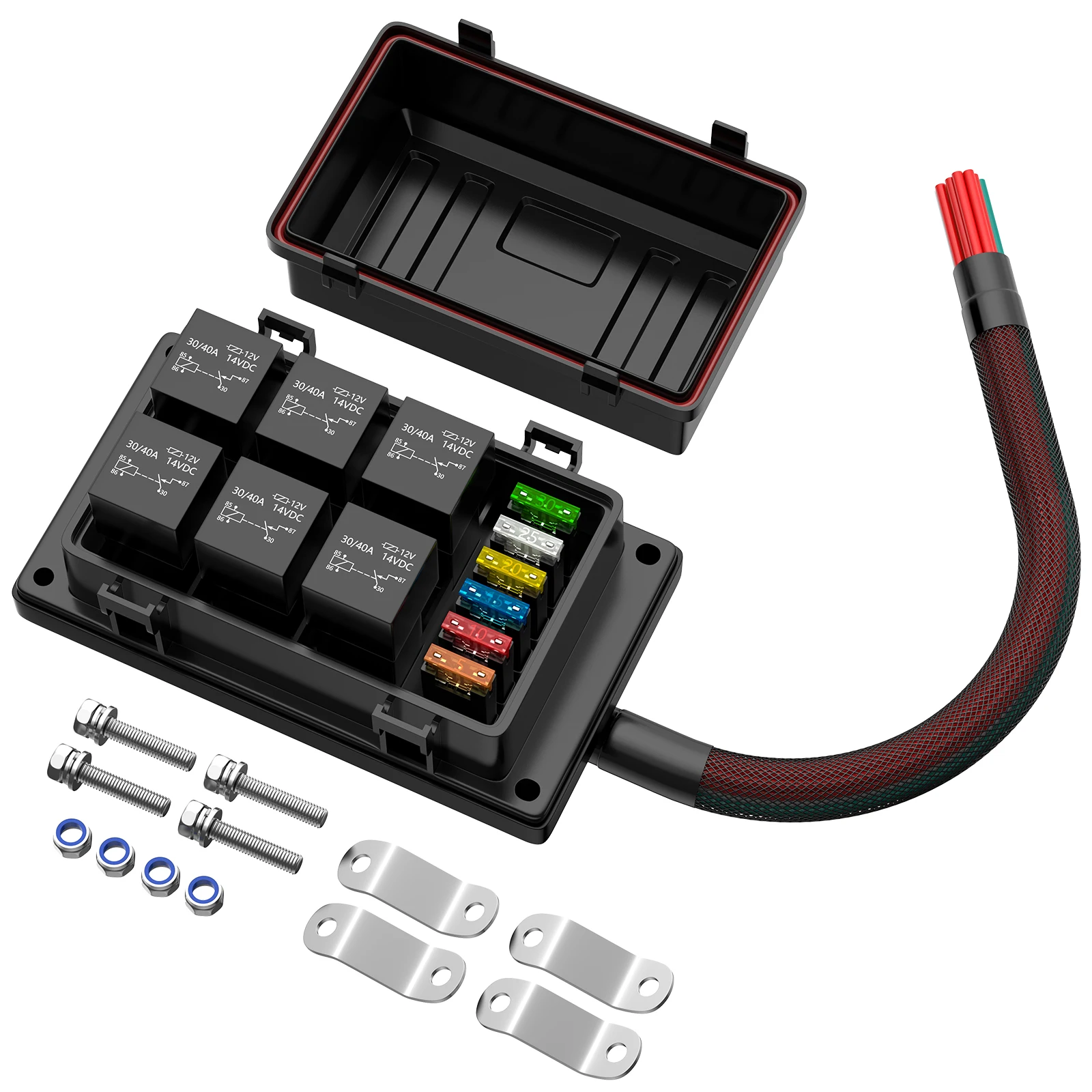 

Heavy Duty Waterproof Fuse Relay Box 12V 6 Way Car Marine Plastic Relay Sockets Box Pre-wired For Universal Automotive