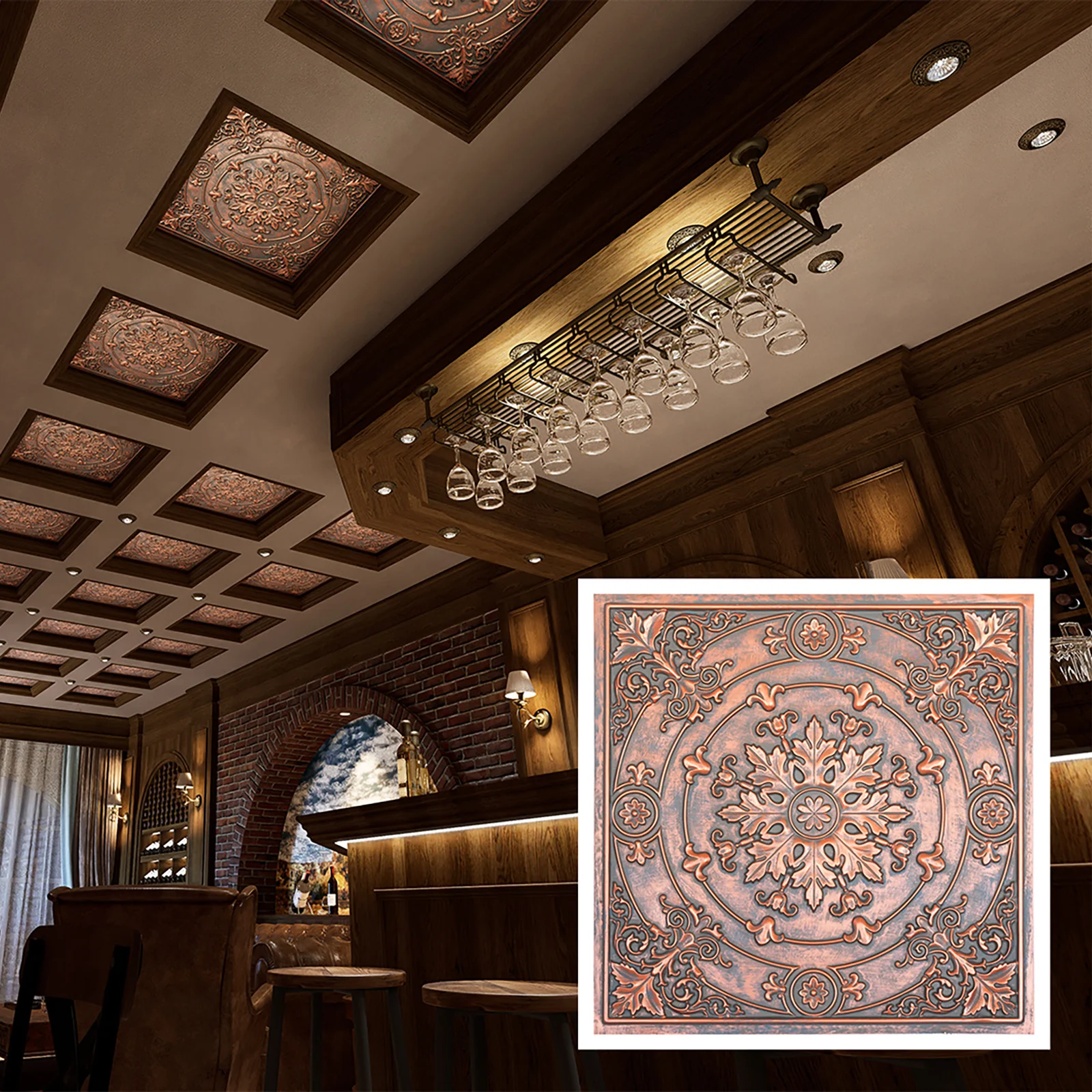 Aged Ceiling tiles cafe pub restaurant well ceiling panels PL18 Rustic copper 10tiles/lot