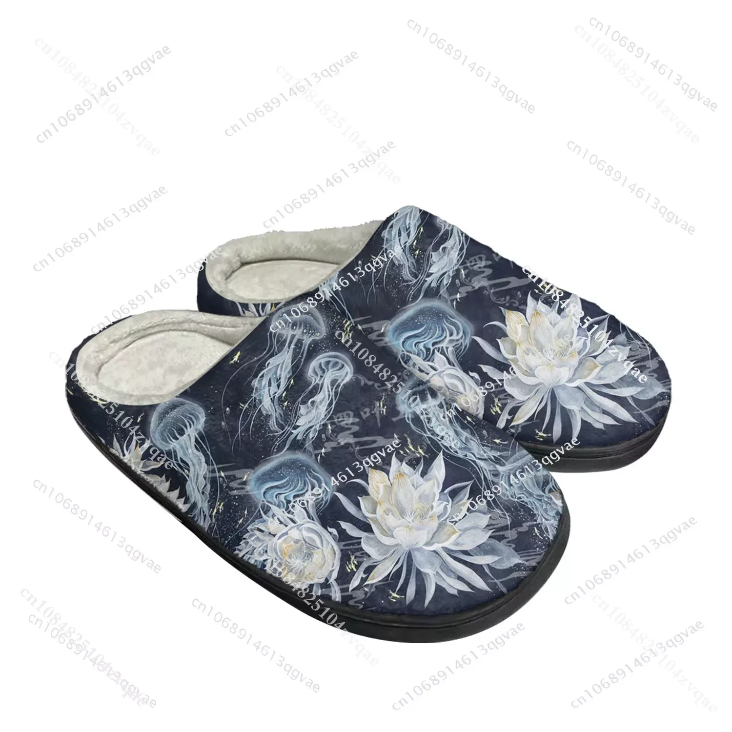 Quallen Muster nach Hause Baumwolle Hausschuhe Herren Damen Plüsch Schlafzimmer lässig halten warme Schuhe Thermal Indoor Slipper benutzer definierte Schuh