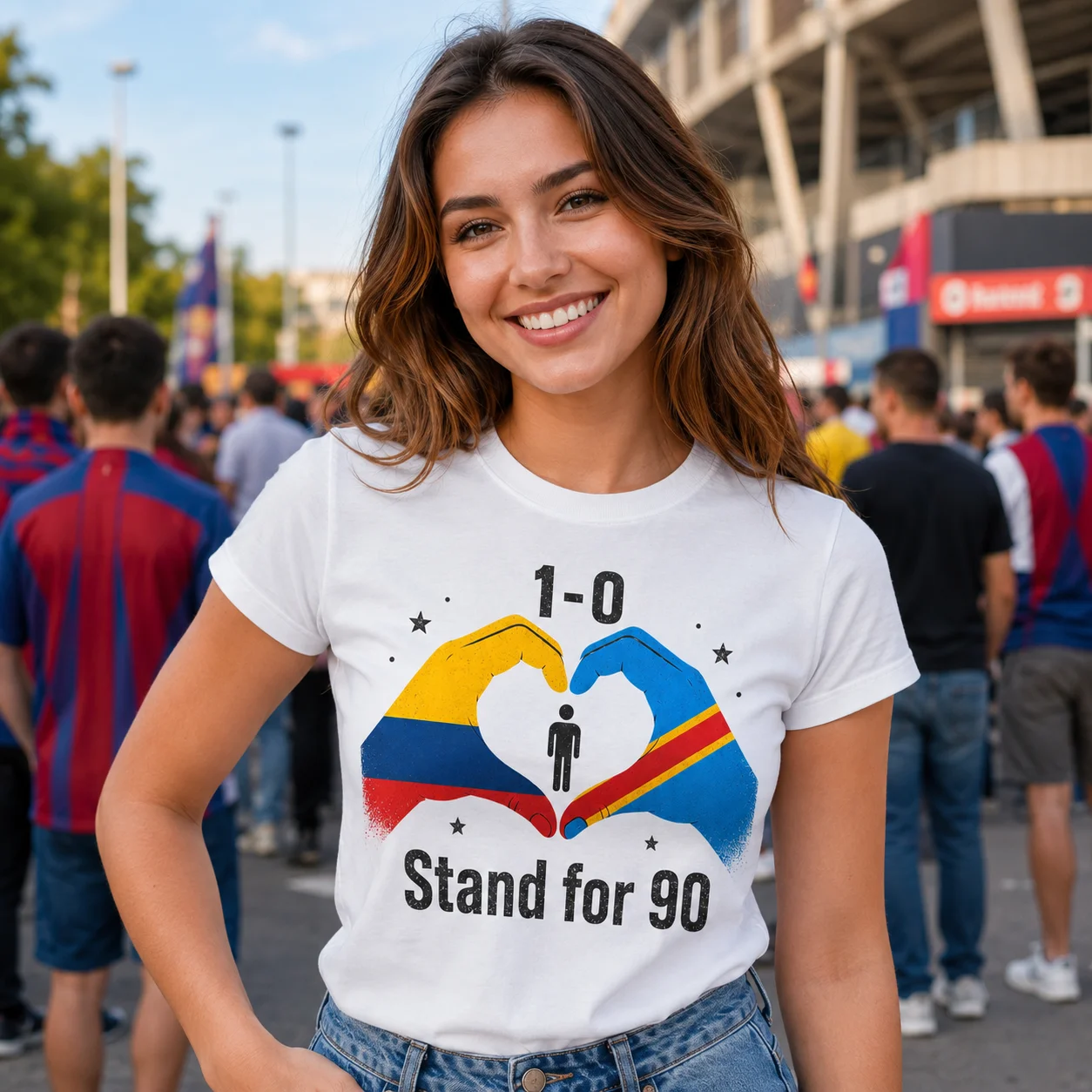 Soccer Fan T Shirt Dual Country Flag Heart Hands Print Casual Top For Stadium Match Cheering