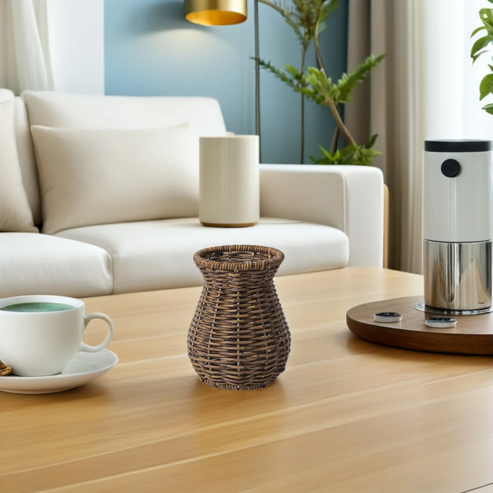 

2Pcs Farmhouse Style Imitation Rattan Vase Handcrafted Rustic Woven Flower Vase Floral Arrangement Table Decor