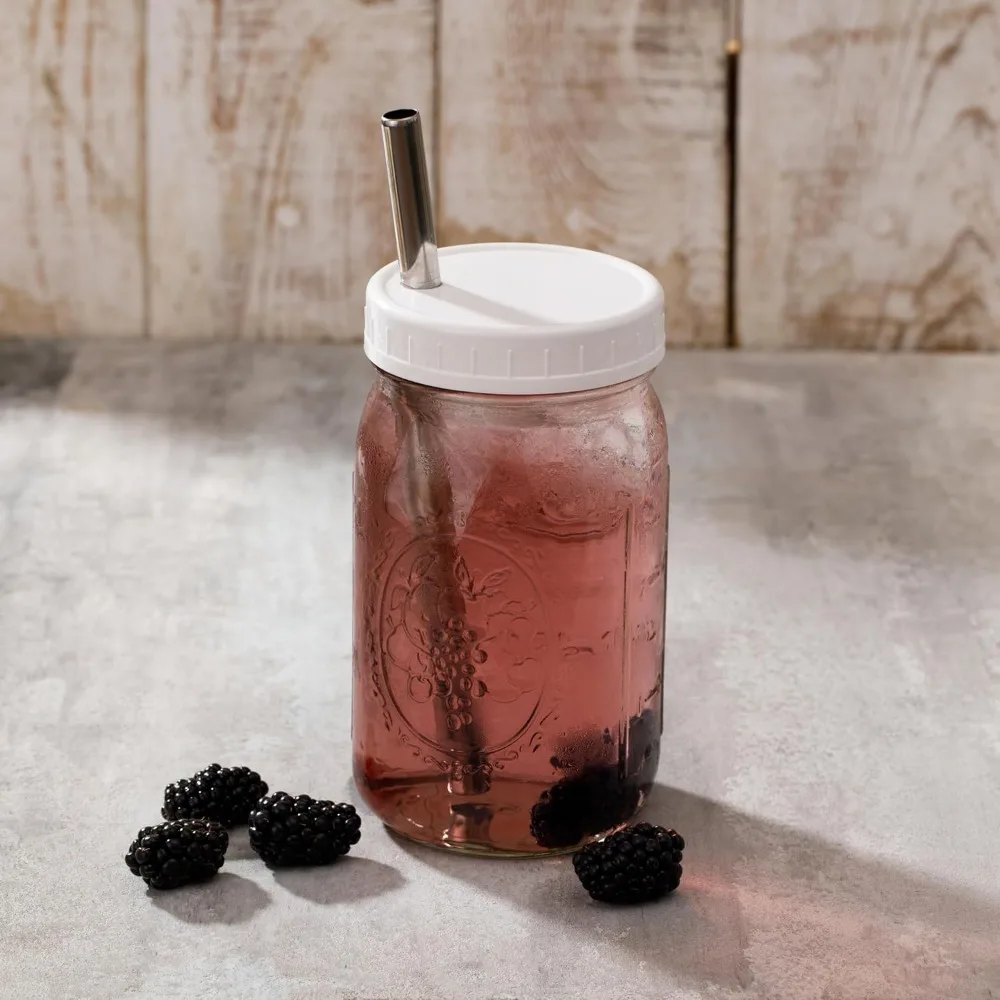 أكواب شاي بوبا ذات فم واسع قابلة لإعادة الاستخدام، أكواب شاي فقاعية مع أغطية وقش فضية، برطمانات ميسون، أكواب زجاجية (عبوة من قطعتين، 32 أونصة مولو #5