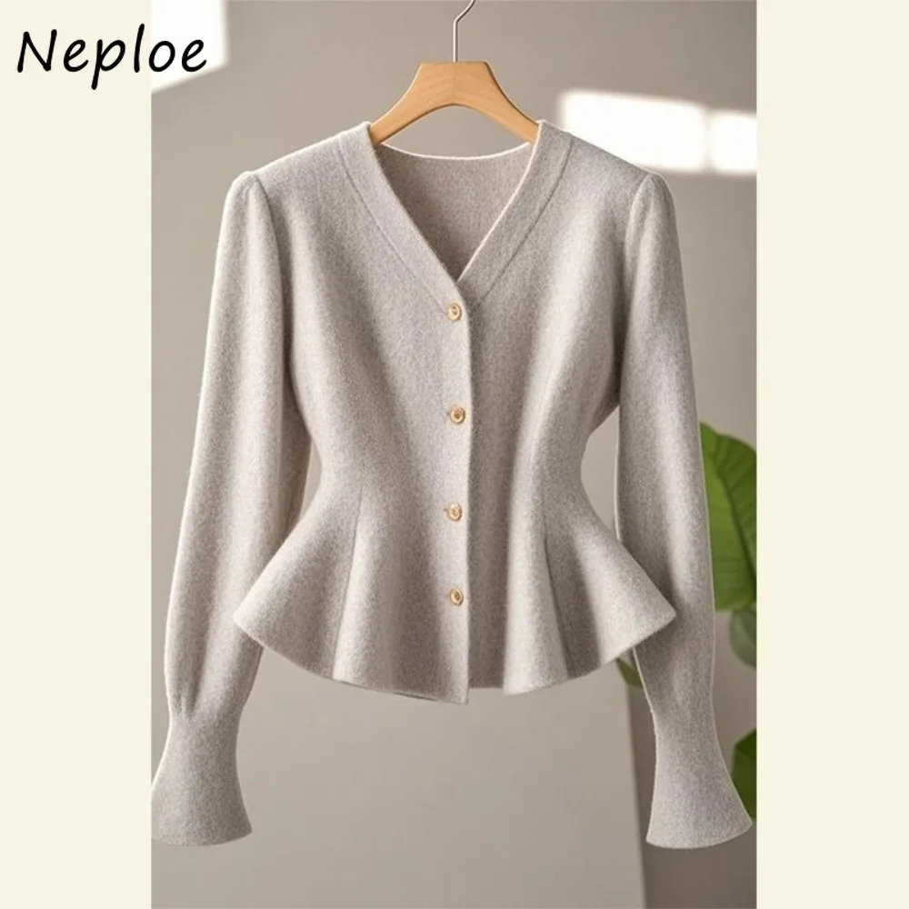 

Neploe Solid Slim Simple Office Lady Pull Femme Age Reduction Elegant Designed Sweaters Unique Ball Gown All-match French Mujer