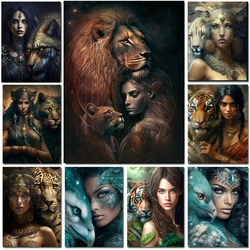 Woman And Wolf Tiger Eagle Lion Diamond Painting 5D Rhinestone Embroidery Diamond Mosaic Full Layout Cross Stitch Y1195