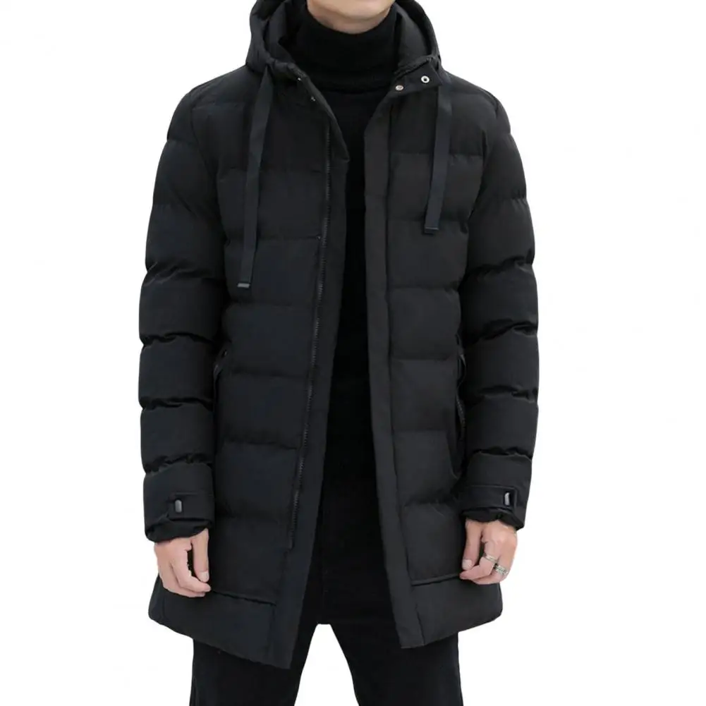 Men\'s Cotton Coat Hooded Drawstring Long Sleeve Solid Coat Pockets Loose Zipper Pocket Casual Coat