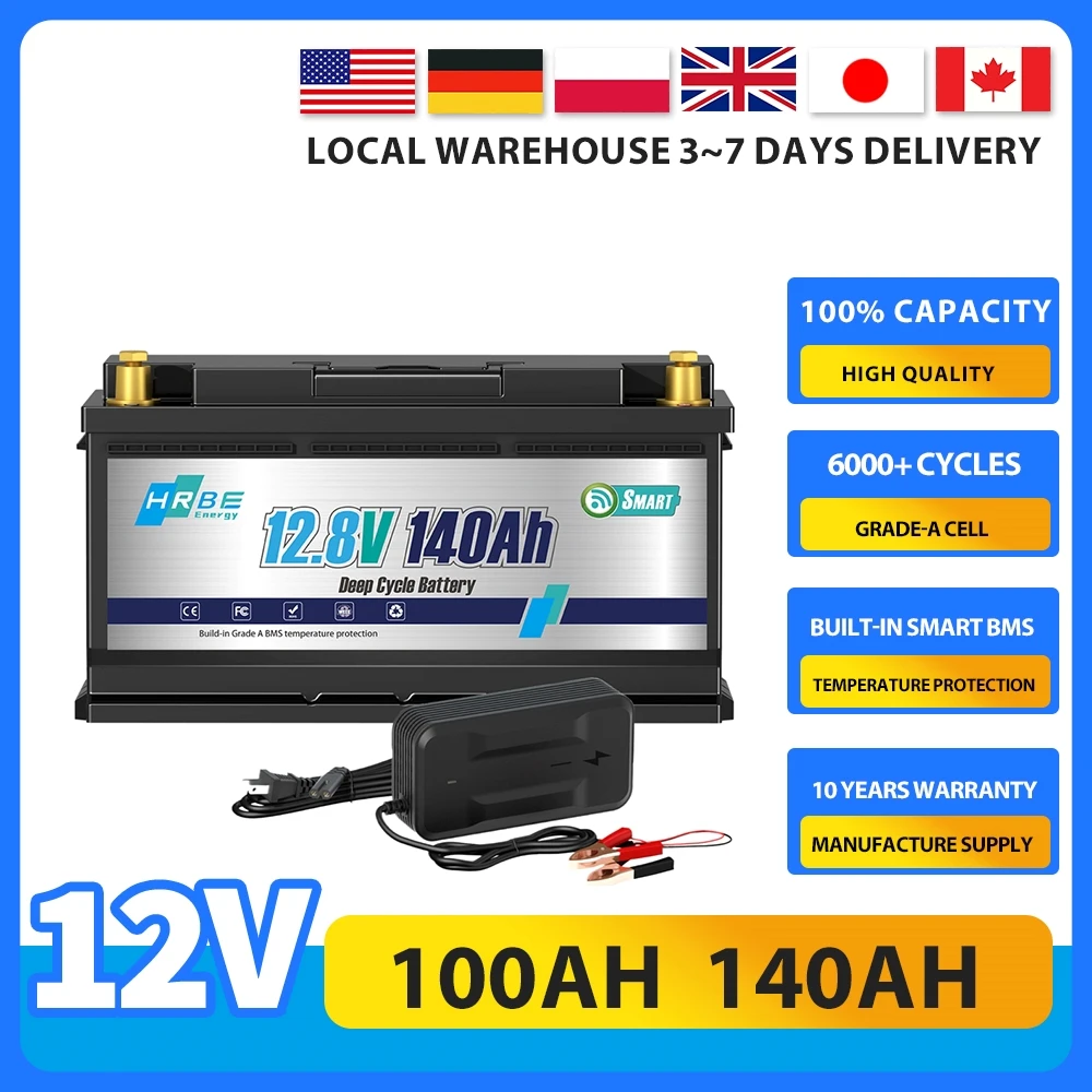 

12V 140Ah LiFePO4 Rechargeable lithium Battery Pack Built-in 100A BMS 6000 Cycles for RV Marine Overland Off-Grid Application