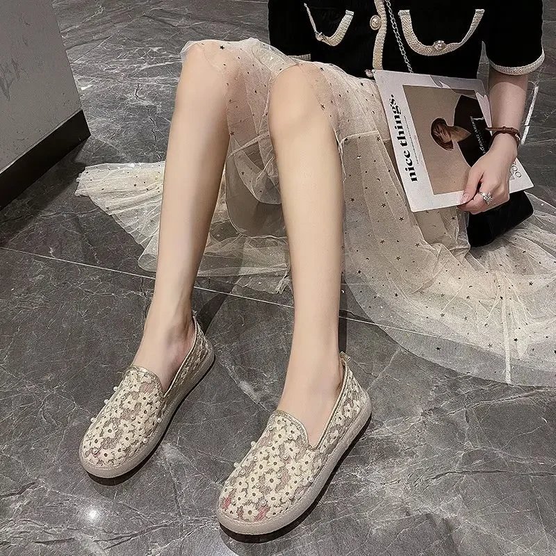 Woman Footwear Slip On Loafers Mesh Breathable Flat Shoes For Women With High Quality Shoe Cotton A Fashion 2024 Offers New In