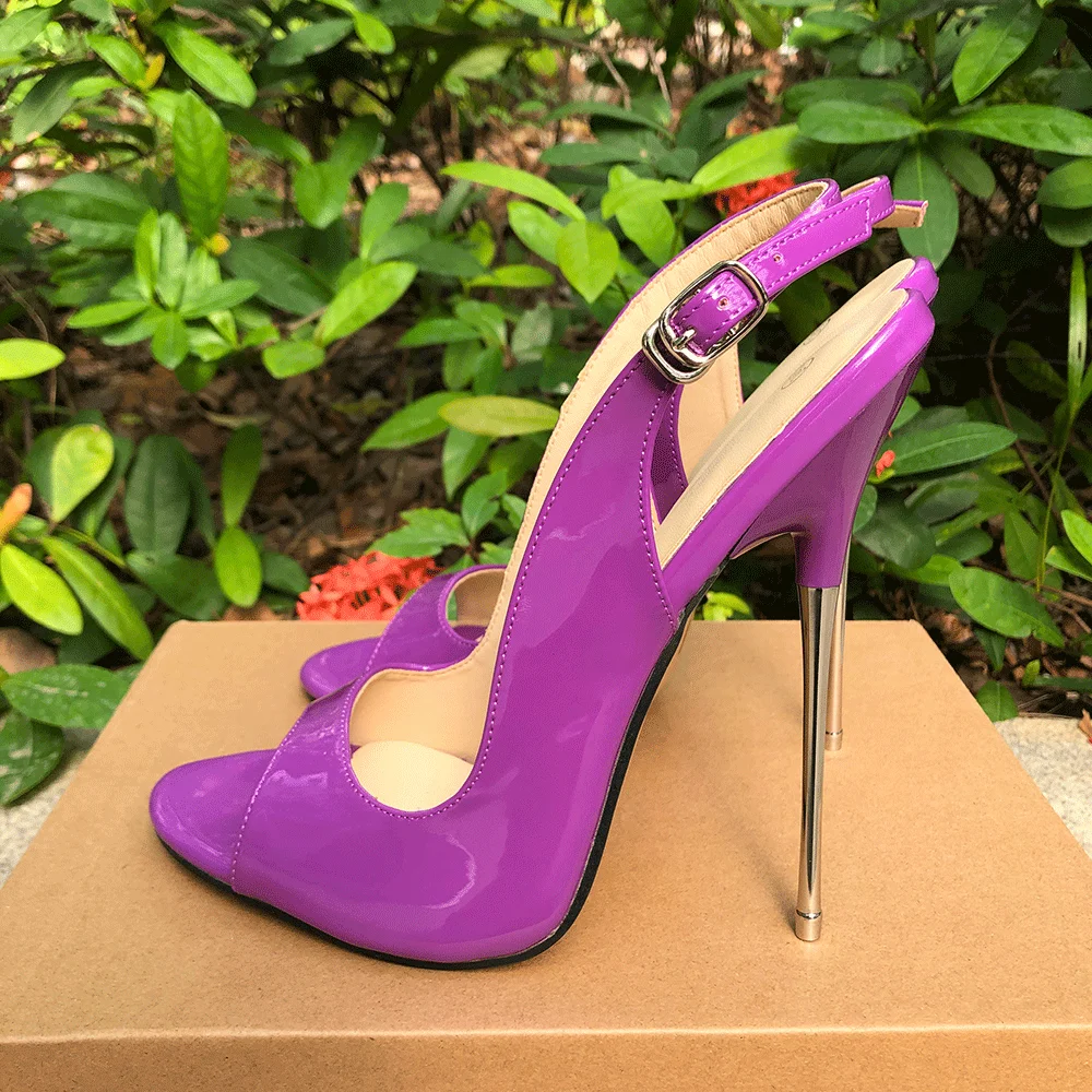 2024 Newly 16cm High Heel Sandals Women Purple Open Toe Sexy Slingbacks Stilettos Pumps Fetish Drag Queen Cross Dresser Shoes