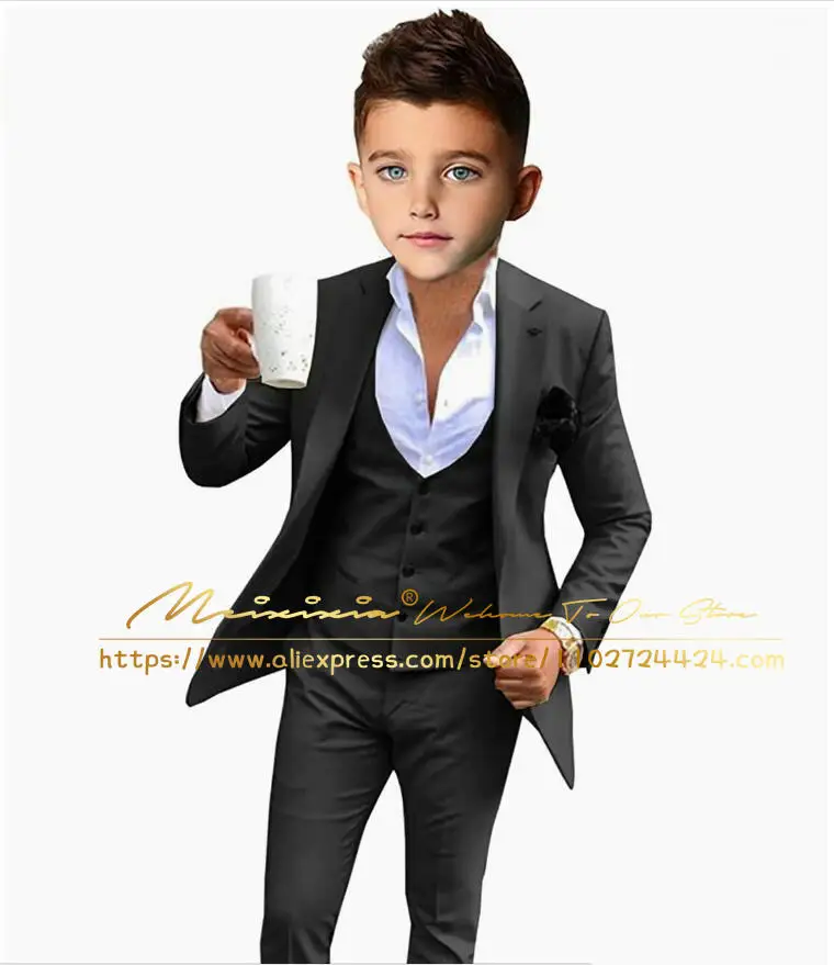 Beige Boys Suit Wedding Tuxedo Jacket Pants Vest 3 Pieces Set Kids 2-16 Years Old Child Formal Party Suits Clothes Blazer