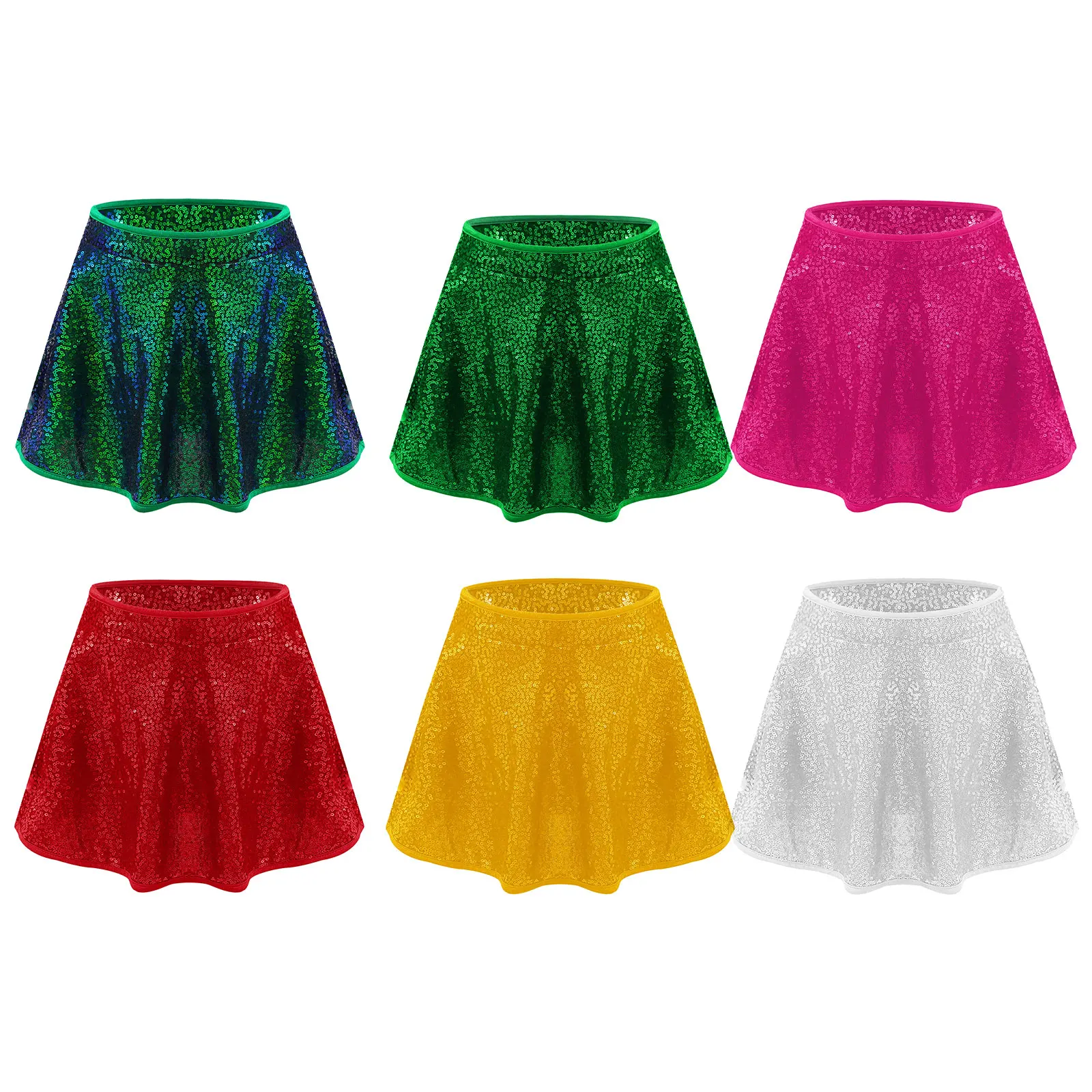 Crianças meninas saia de dança shorts lantejoulas brilhantes cintura elástica cuecas embutidas culottes dança palco desempenho traje