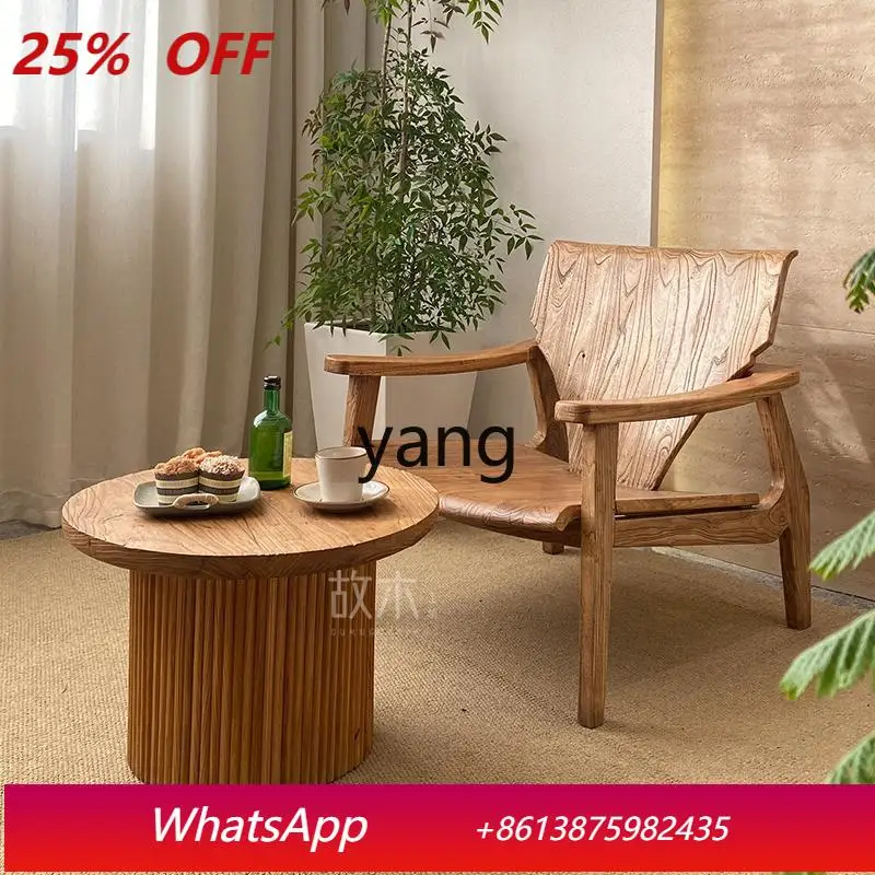 

LMM wabi-sabi wind solid wood round coffee table balcony small tea table living room simple small round table