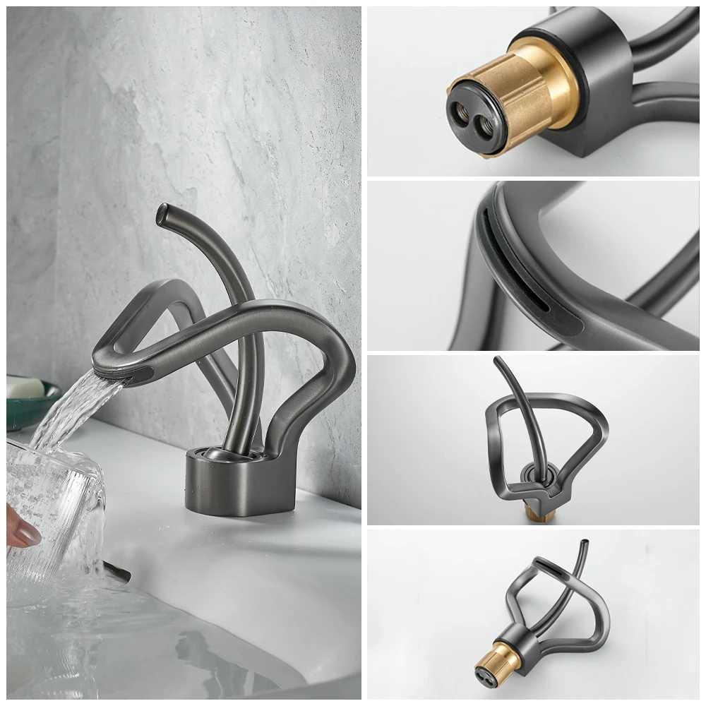 Black Gold Basin Faucet Bathroom Washbasin Water Mixer Tap Waterfall Basin Sink Faucets Deck Mounted Hot and Cold Wash Water Tap