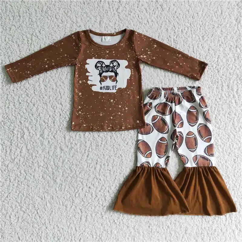 2022 New Rts Daily Wearing Brown Girl With Glasses Long Sleeve Shirt White Football Bell Bottoms Pants Fashion High Quality Baby