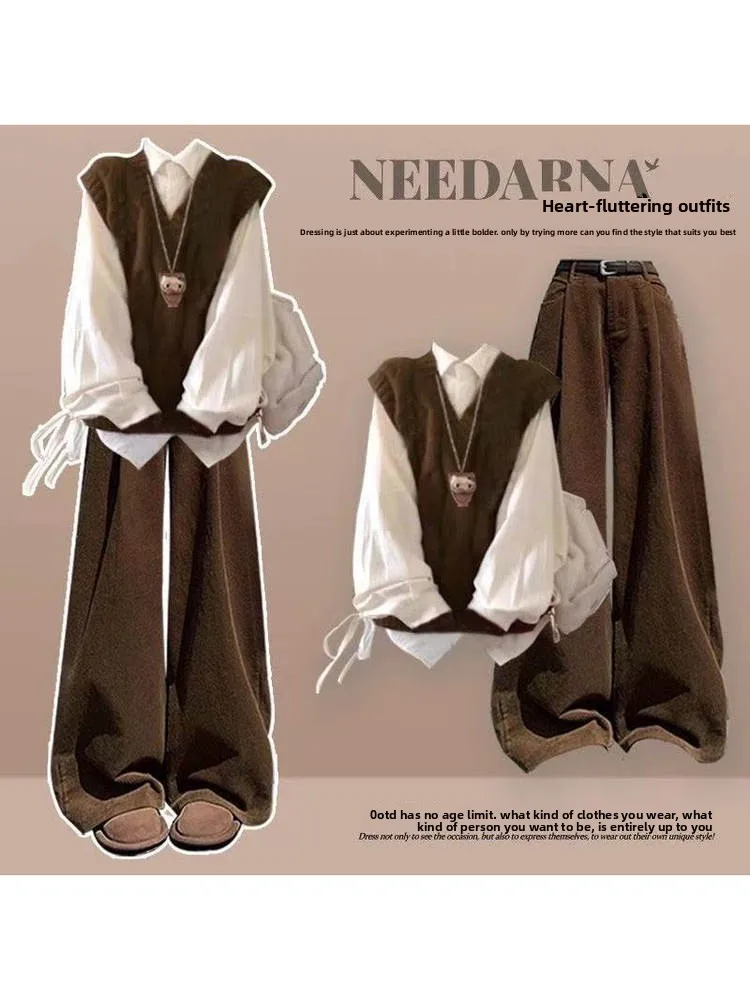 

Casual College Sle Vest Set Autumn Faionable Early Season High End Feelings Clete Ensemble Women's Faion Set