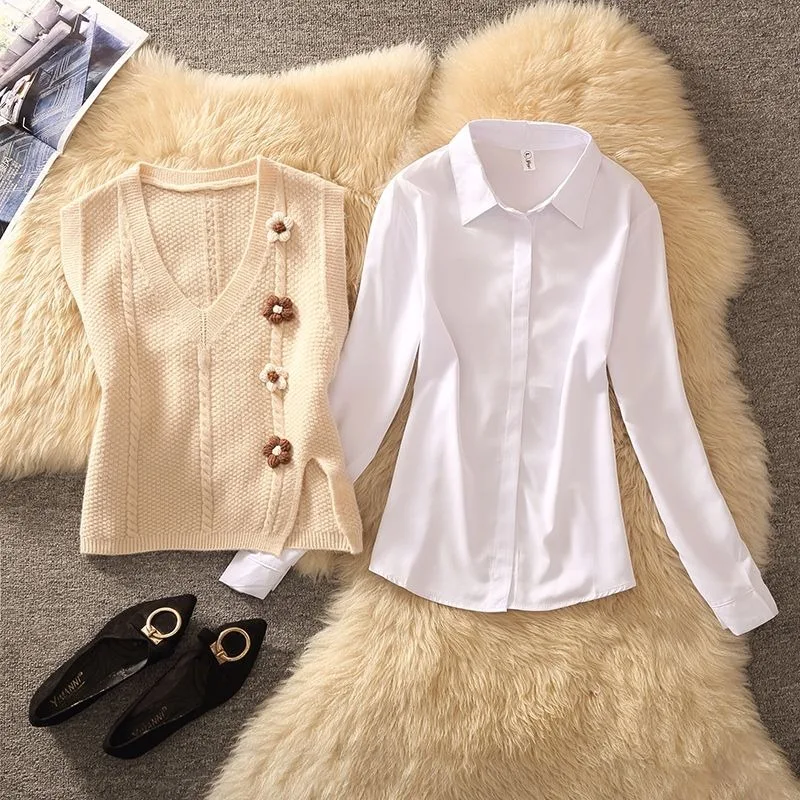 Peças individuais/conjuntos doce mori colete camisa dois conjuntos de outono inverno feminino 2025 nova camisola colete topo conjuntos de boa aparência