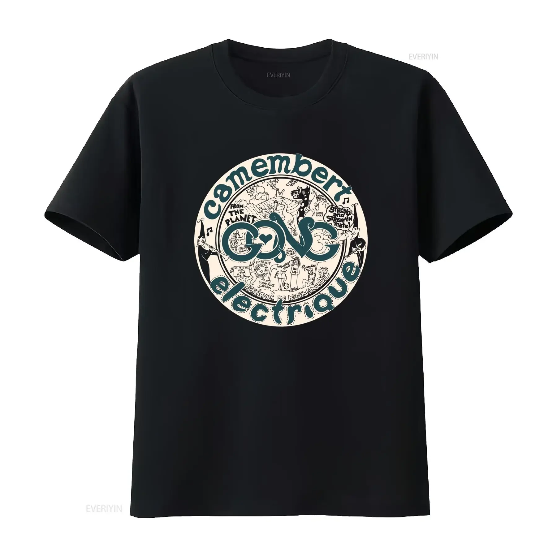 Camiseta Camembert Electrique Album de Gong, diseño retro de banda de rock, estilo vintage, perfecta para amantes de la música, estilo vintage lavado