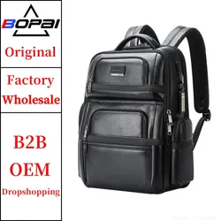BOPAI Usb Charging Bsci Men Custom Logo Large 15.6 Inch Laptop Travel Business Anti Theft Luxury Real Genuine Leather Backpack