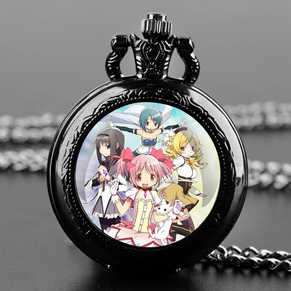 Magi Madoka-cúpula de cristal mágica Unisex, reloj de bolsillo de cuarzo con números árabes, colgante de collar, accesorio con cadena, regalo